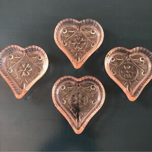Vintage Lot of 4 Tiara Glassware Light Pink Hearts 4”